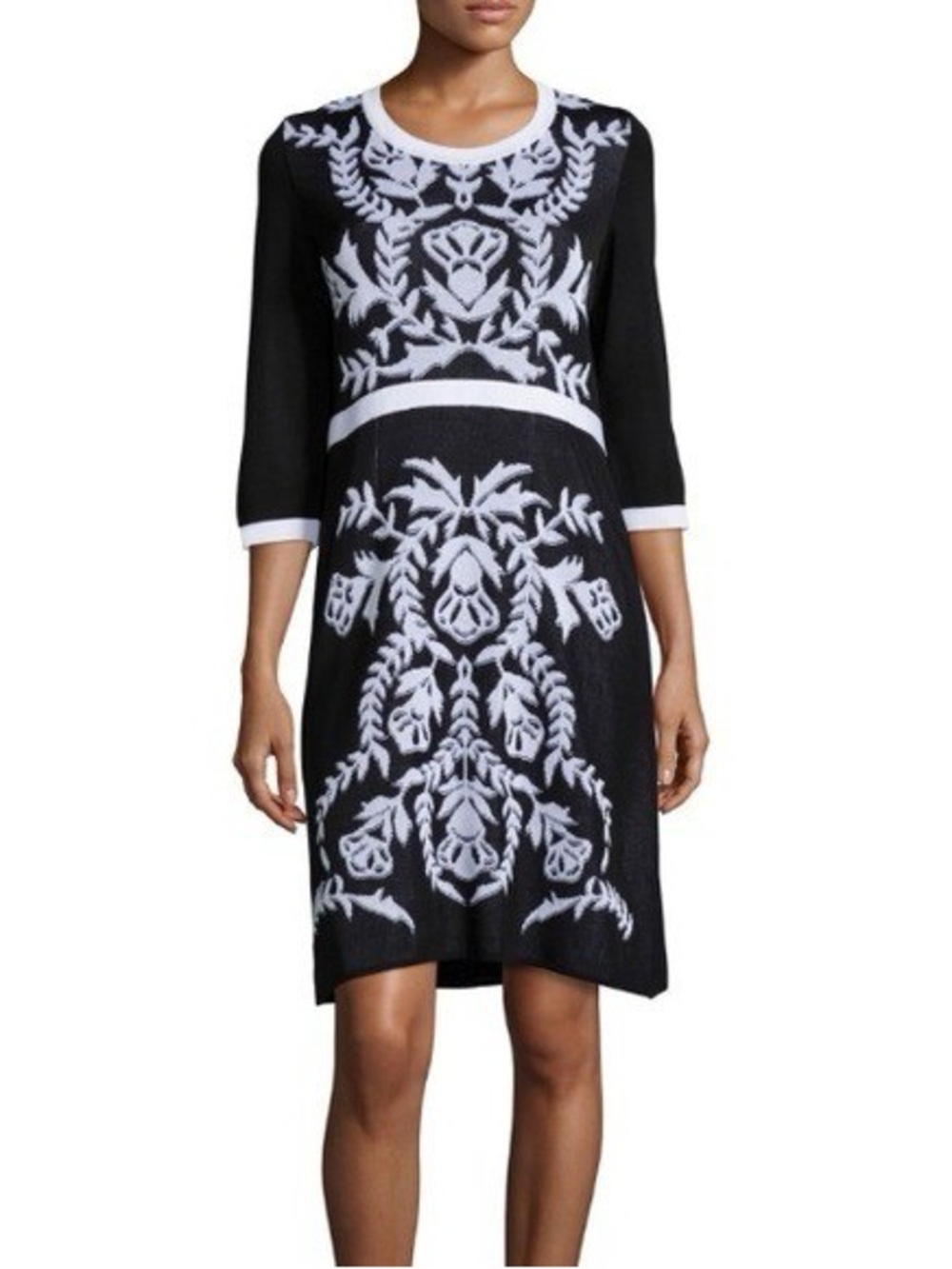 Misook Black and White Damask Print Knit Dress 1x